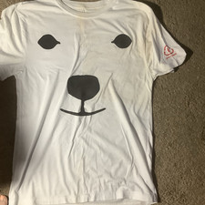 Men's White Graphic Animal Face Print T-Shirt L Crew Neck Short Sleeve Logo Coke