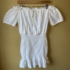 ASOS DESIGN Eyelet mini smocked Off Shoulders Dress white Size 6 Boho Preppy