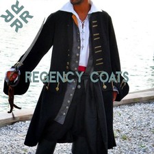 Pirate style black wool 18Th century Frock Coat, Halloween Steampunk Frock Coat