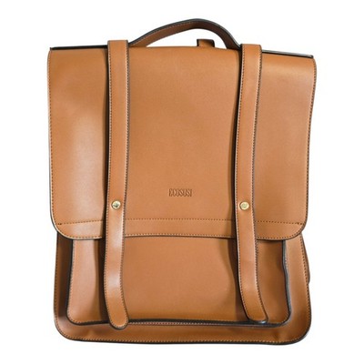 ECOSUSI Faux Leather Backpack Satchel Laptop Bag w Matching Clutch Caramel Brown