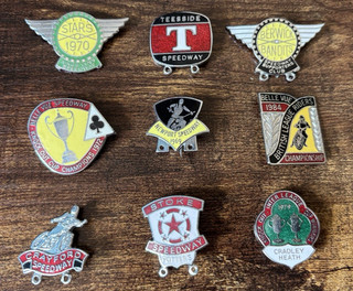 SPEEDWAY BADGE COLLECTION x 9 SILVER COLOUR