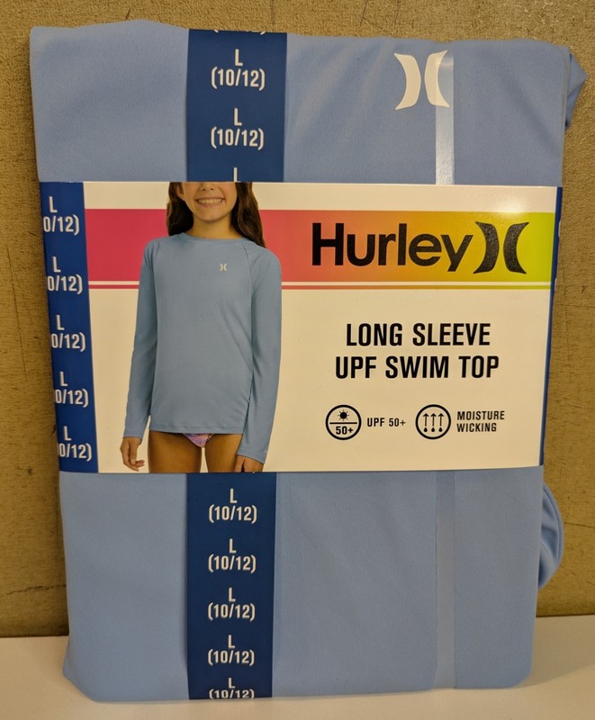 Hurley Girls Long Sleeve UPF Swim Top Size L(10/12) - NWT