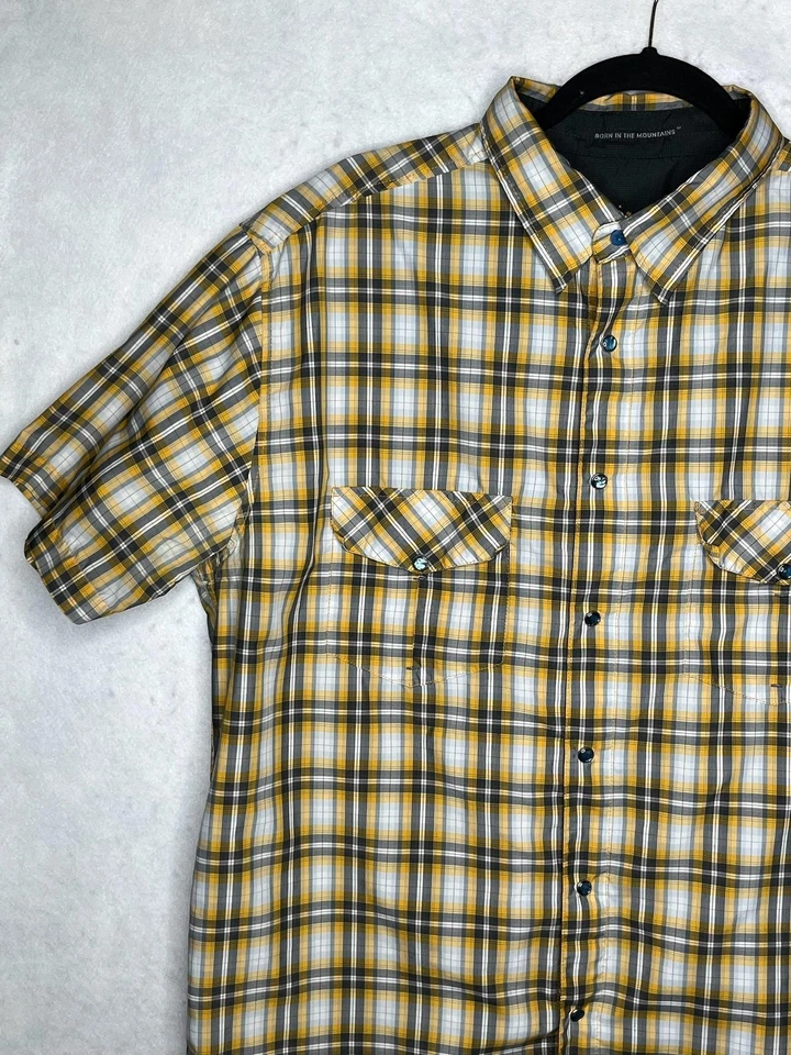 Camisa Kuhl Para Hombre Extra Grande Amarilla Gris Cuadros Manga Corta Botón Frontal Ventilado Foto 2 de 4