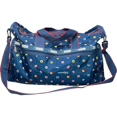 LeSportsac Boston Blue Print Nylon Duffle Weekender Bag