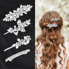 4 Pieces Rhinestone Bridal Hair Clips for Women, Leaf Wedding Hair Pins