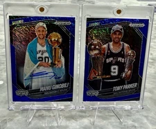 2024/25 Panini Prizm Black Manu Ginobili Blue Shimmer Auto /25+ Tony Parker /35