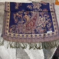 100% Pashmina Scarf Shawl Wrap Blue Red Gold Sparkle Paisley Floral 70x27