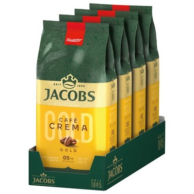 JACOBS Kaffeebohnen Expertenröstung Café Crema Gold ganze Bohnen geröstet 4x1 kg