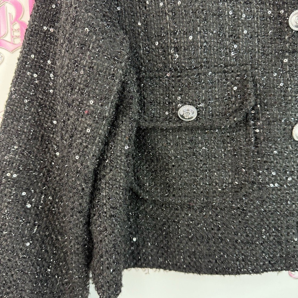 Maje blazer sparkly sequins Black Tweed Cropped Blazer with Silver Buttons image 5
