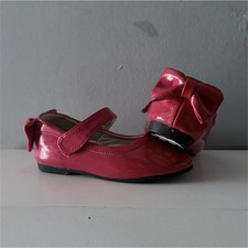 Girls Red Mary Jane Flats Hook  Loop Ankle Strap Bow Accent Size 7
