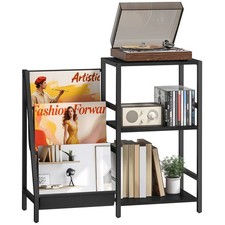 HOMCOM Record Player Stand, 3-Tier Side Table with Vinyl Record Storage