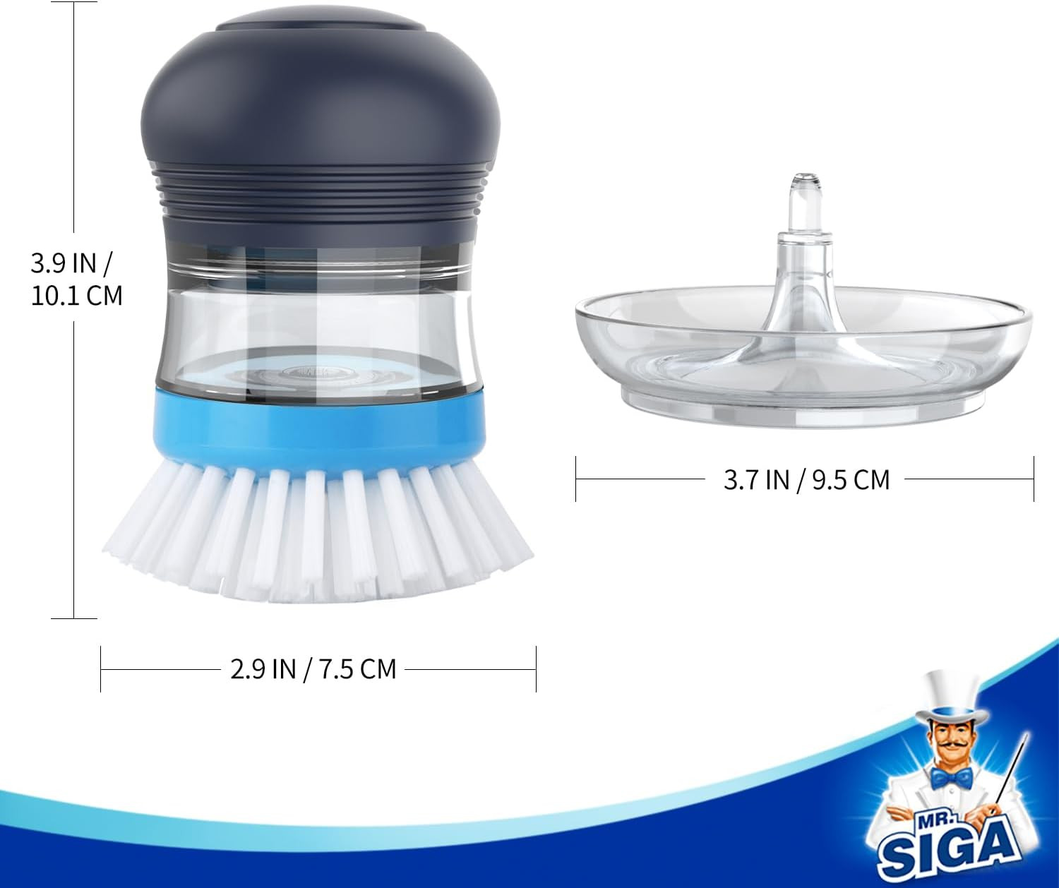 MR.SIGA Soap Dispensing Palm Brush Storage Set, Kitchen Brush with Holder for Po