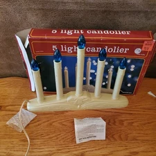 Vtg 5 Light Candelabra Christmas Candle Greetings Candolier Electric Blue Bulb