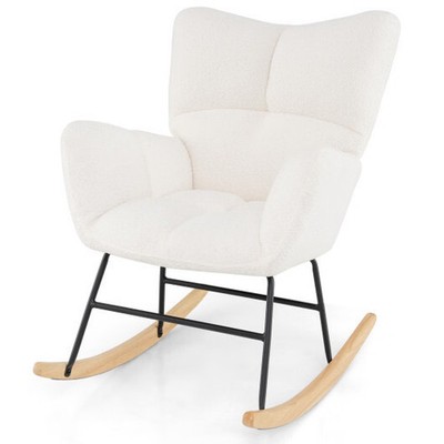 Nursery Rocking Chair with Comfy Backrest and Armrest-Beige - Color: Beige