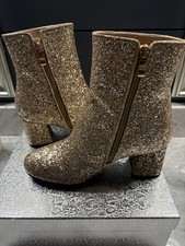 Women 6 Sequins Gold Glitter Chunky Heel Ankle Booties for NYE / Bachelorette