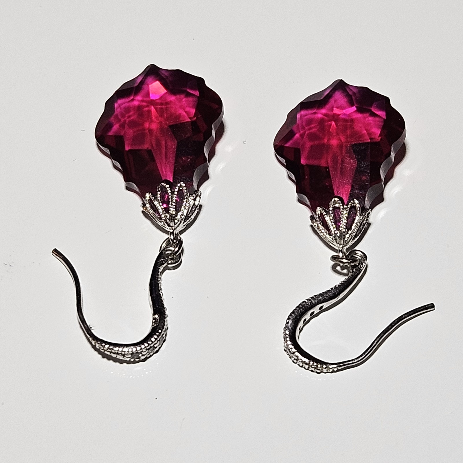 Vtg Sterling Silver Earrings Crystal Ruby Baroque… - image 10