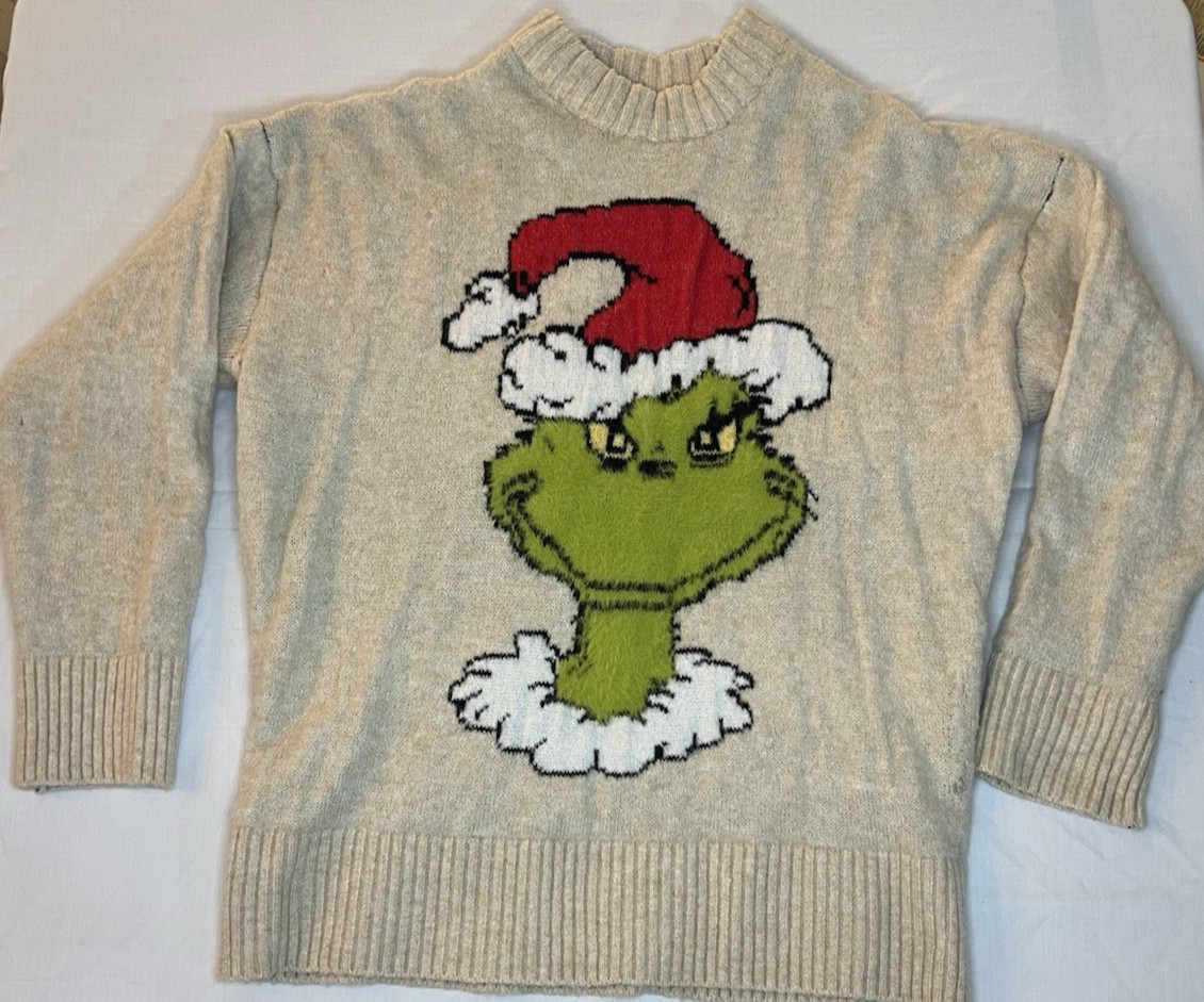 American Eagle Grinch Tan Sweater Shirt X-Small Dr Seuss Christmas Santa Holiday