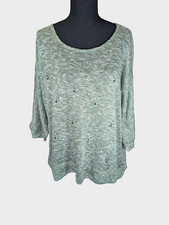 American Rag Cie Women's 14-16 Heathered Green Rhinestone Embellished Sweater