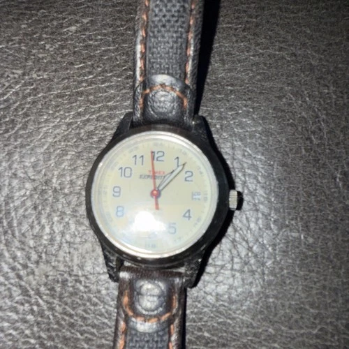 Vintage Timex Expedition Indiglo Watch Womens  Date Black Leather