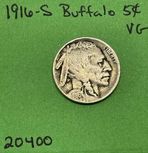 1916 S US Buffalo 🦬 Indian Head Nickel 5c VG Very Good