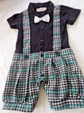 VTG GREEN PLAID OVERALL COTTON BABY BOY 9 MO CHRISTMAS 0NE PIECE OUTFIT