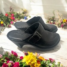 Born Leather Mules Clogs Women Size 8 Black Buckle Hippie Boho - EUC