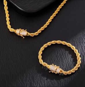 Authentic 2 Pcs of Men's Jewelry, 18K Gold-Plated & Zirconia 6mm 23.62in/7.48 inch