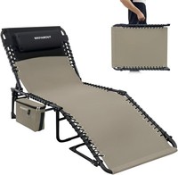 Sonnenliege Klappbar 5-Stufig Verstellbar Mit KüHltasche Kissen 190X59Cm Khaki