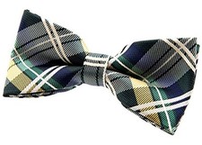 Elegant Classic Plaid Check Woven Microfiber Pre-tied Bow Tie 4.5" 