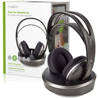 CUFFIE WIRELESS SENZA FILI PER TV TELEVISORE PC RADIO BASE DI RICARICA NEDIS ITA