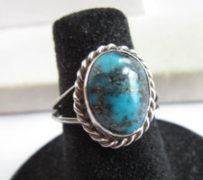 Southwestern silver Turquoise cab band ring - size 6