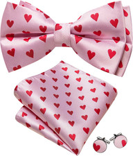 Paisley Striped Bow Tie for Men Silk Pre-Tied Bowtie Pocket Square Cufflinks Set