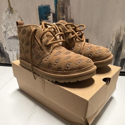 UGG Neumel Embossed Logo Brown Suede Chukka Boots Women's Size 7