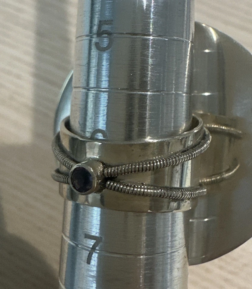 纯银火星和情人节紫色压玻璃向日葵戒指 - 6.5 — 第 3/4 张图片