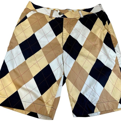 Loudmouth Golfshorts Herren 36 Braun Argyle Geometrisch Golf Preppy Chino Retro