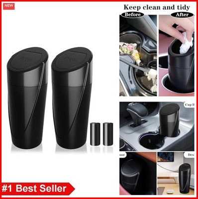 Car Trash Can 2 Pack Mini Leakproof Garbage Bin with Lid 40 Bags Cup Holder Auto