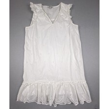 Madewell White Eyelet Ruffle V-Neck Shift Dress Womens Medium