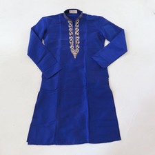 Aryavir Malhotra Kurta Men M Blue Gold Embroidery Silk Dori Work Mandarin Kameez