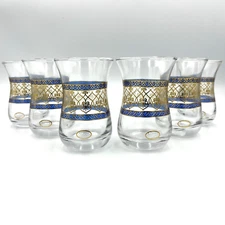 Turkish Tea Cup Blue Gold, Alpine Cuisine Glass Espresso Set Of 6 NIOB