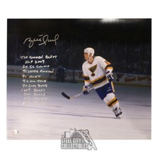 Brett Hull Autograph St Louis 16x20 Hockey Photo 11 Inscriptions Silver Ink -BAS