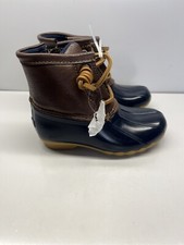 Sperry Top Sider Saltwater Kids Size 9M Duck Rain Boots Tan/Navy Blue CG55203A