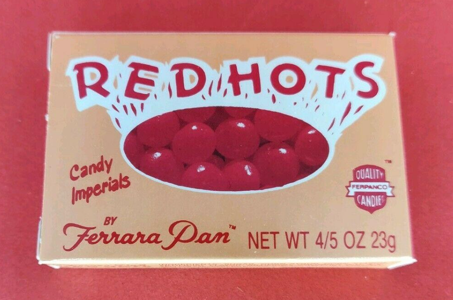 VINTAGE RED HOTS BOX FERRARA PAN CANDY 1980S RARE CONTAINER  display picture 2