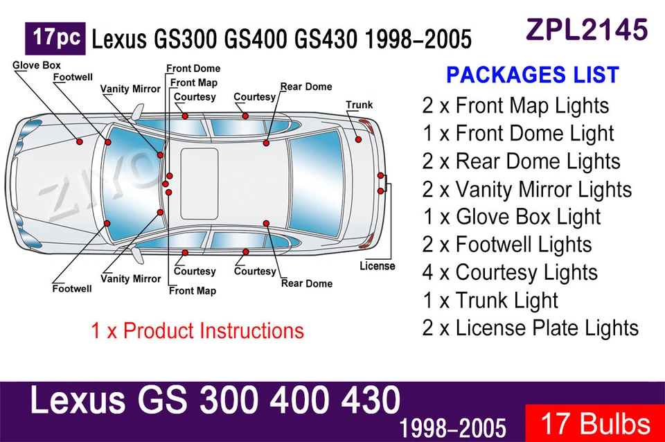 Actualización de luz interior LED de 19 piezas para Lexus GS300 GS400 GS430 1998-2005 bombilla Foto 2 de 4