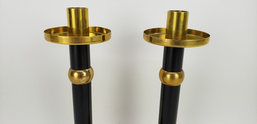 Ambrosia Vtg Gothic Mid Century Modern Black/Blue Brass Candle Holder Set India - Picture 3 of 11