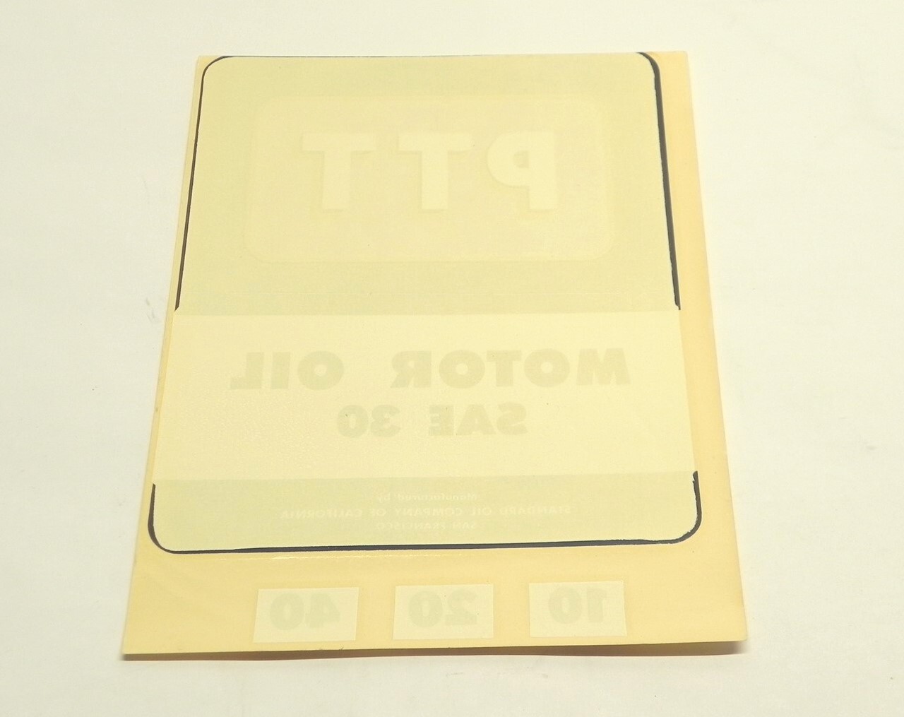 VINTAGE STANDARD OIL PPT MOTOR OIL SAE 30 PUMP DECAL  ALTERNATIVE OIL WEIGHT NOS