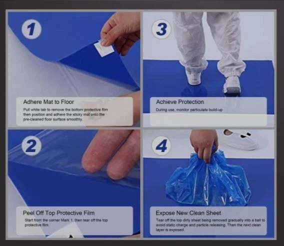 ЛИПКИЙ НАПОЛЬНЫЙ КОВРИК_Сделано в КОРЕЕ_СИНИЙ 24x36_30 листов x 4 прокладки - Изображение 2 из 4