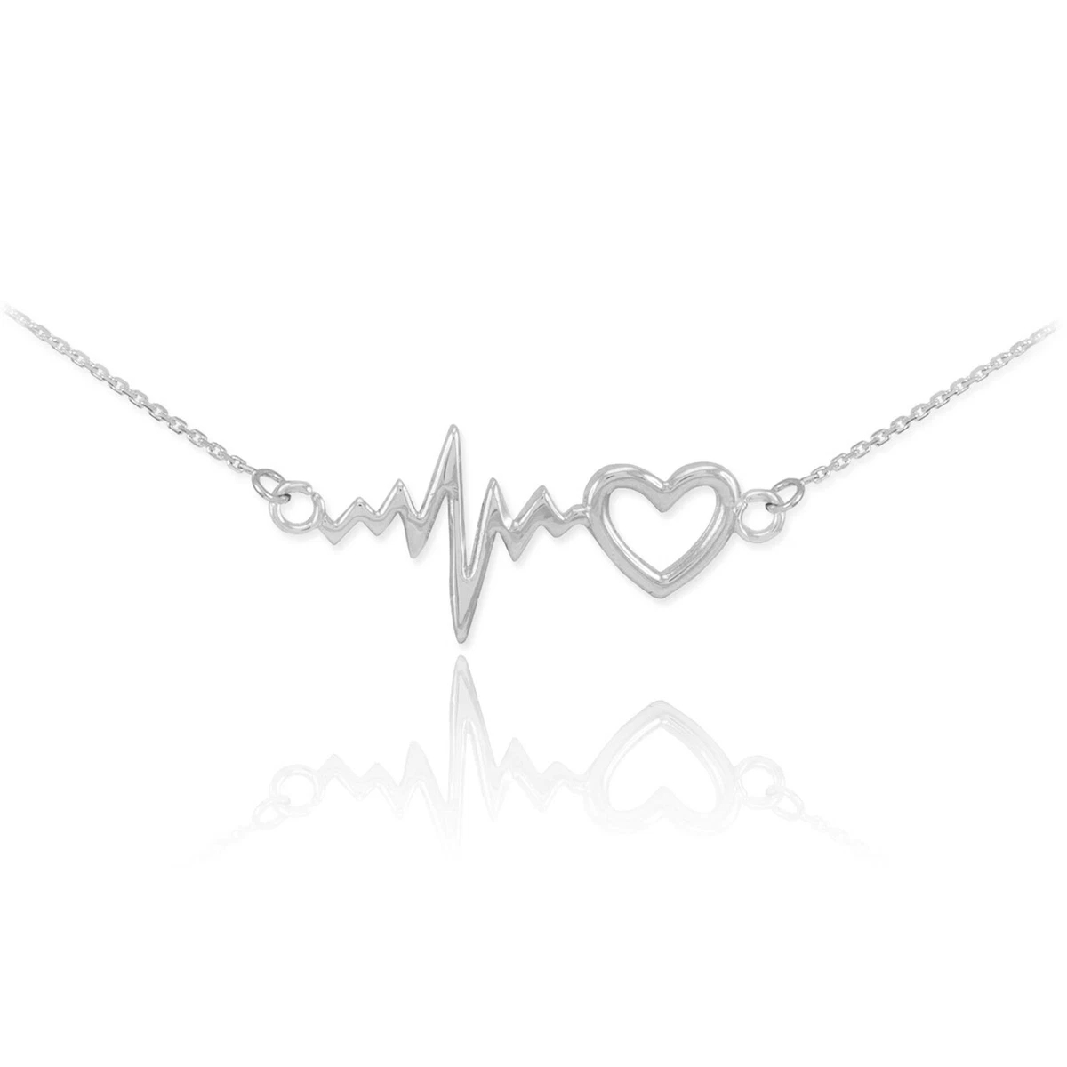14k White Gold Heart Beat Necklace Nurse Pendant Patient Doctor