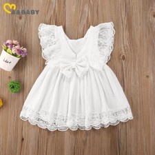 Girls White Dress Summer Ruffles Lace Bow Princess Dresses Costumes Clothes