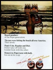 1966 Pepsi-Cola surfer surfboard beach photo vintage print ad