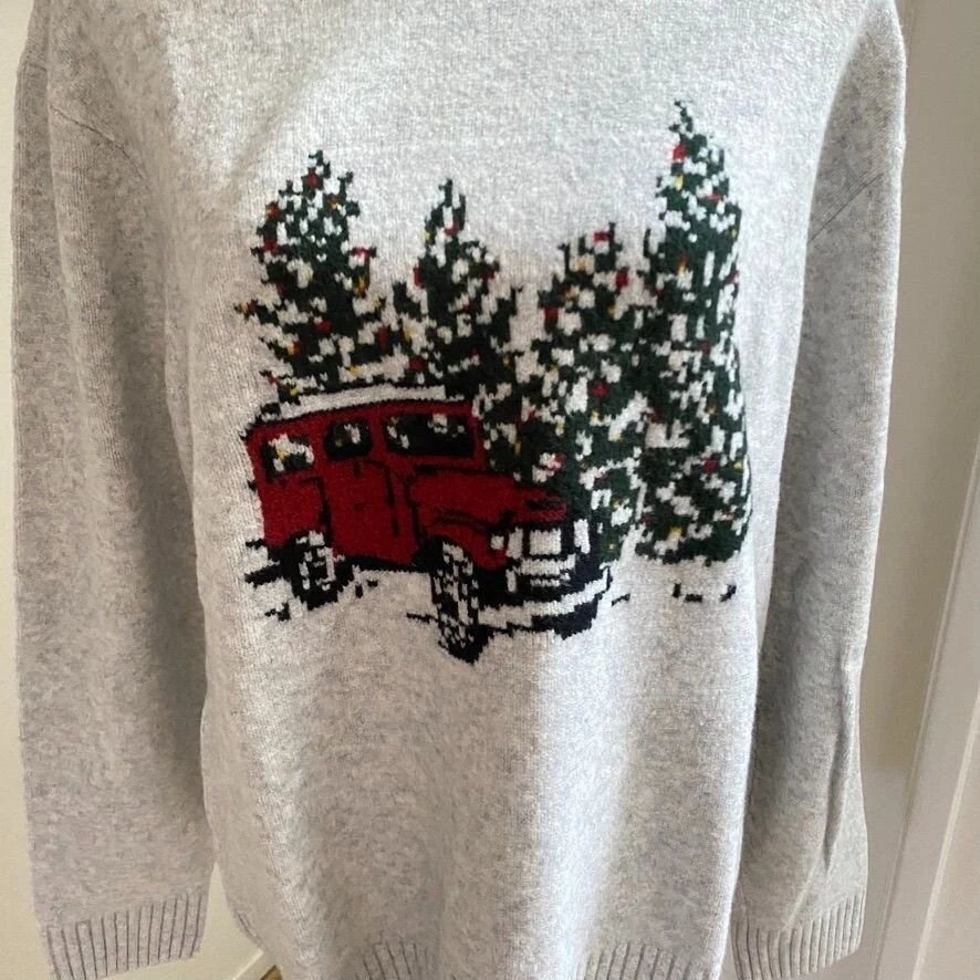 Abercrombie & Fitch Unisex Soft AF Holiday Sweater Size Large Bronco Pine Trees - Image 3 of 4